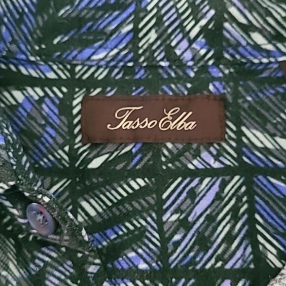 Tasso Elba Men's XL Silk Blend Casual Button Down Short Sleeve Geometric Palm - Picture 6 of 14